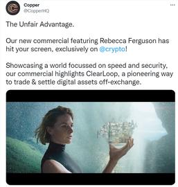 《沙丘》女演员Rebecca Ferguson出演英国加密托管公司Copper商业广告_AMA:Kusama