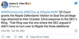 法院批准Ripple关于密封SEC诉讼案相关文件的动议_SEC:XELS