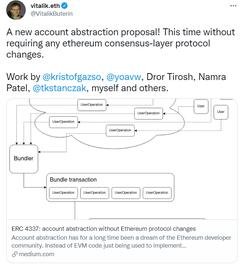 V神发布账户抽象提案ERC 4337，旨在不改变以太坊共识层协议的情况下实现验证逻辑_CEX:Manarium