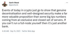 Gavin Wood疑似回应Solana事件：真正去中心化和安全性比网络高性能更有价值_WOO:WOOF