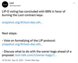 Loot社区投票通过LIP-0提案，支持销毁Loot合约密钥_ABO:LooksRare