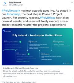 Poly Network上线主网升级，Poly Bridge资产跨链功能已恢复_POL:POLY
