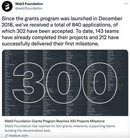 Web3基金会：已向300个项目提供捐赠，覆盖Web3技术堆栈各个方向_比特币:TAL