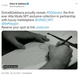 奢侈品Dolce & Gabbana将在基于Polygon的市场UNXD上发布NFT作品_比特币:Cells Finance