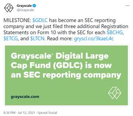 灰度：旗下GDLC基金已通过SEC注册生效，另已提交BCH、ETC、LTC信托注册申声明_比特币:RAYN