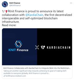 波卡生态跨链封装资产协议Knit Finance与KardiaChain达成合作，支持K-KAI代币跨链交易_区块链:EGR币