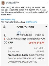 Jed McCaleb暂停抛售XRP，或受Ripple诉讼影响_XRP:CAL