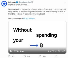 借贷热度激增 Coinbase「加密银行」野心初显_coinbase:6月10日为啥比特币暴跌原因