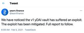 Yearn 遭到攻击损失1100万美元，目前该漏洞已得到缓解_USD:GUSDT