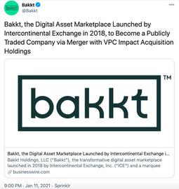Bakkt将通过SPAC合并上市，估值达21亿美元_KKT:比特币占比多少的含义