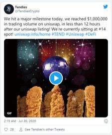 四天飙升409%，DeFi界的狗狗币Tendies来踢馆_TEN:TEND价格