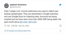 谷歌扩展程序冒用Ledger官方身份，140万XRP已被盗_比特币:United DAO