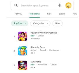 Web3 游戏 Power of Women 登顶 Google Play 美国地区游戏总榜首_DAO:MIND