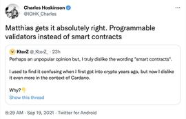 Cardano创始人：Cardano新功能应被称为“可编程验证器”而非“智能合约”_DAN:cardano