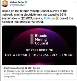 比特币挖矿委员会：比特币挖矿可持续电力在第二季度增至56%_比特币:ELSA