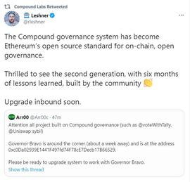 Compound即将进行治理系统Governor Bravo升级_GOV:ERN
