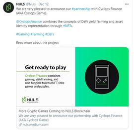 NULS与Cyclops Finance正式建立合作伙伴关系_NFI:clo币交易所