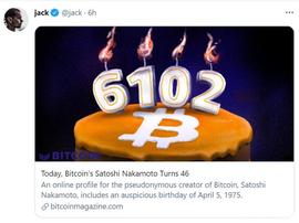 推特CEO 杰克·多西（Jack Dorsey）转发文章为中本聪“庆生”_以太坊:加密货币