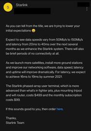 Starlink星链项目公布收费标准_SPA:SPACE