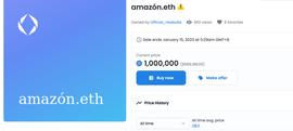 以太坊ENS域名“Amazon.eth”报价超600万，以太坊主网升级将近币价回温_ETH:EtherCare