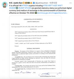 波场7种代币成多米尼克法币 开启加密行业发展新阶段_TRO:RON