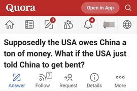 美国网友问：美国怎么欠中国这么多钱？不还他们能怎么样？_AND:STATE币